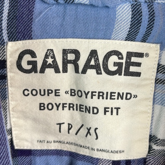 GARAGE Boyfriend Fit Plaid Brushed Cotton Shirt Blues Long Sleeve Button Up XS - Picture 9 of 13